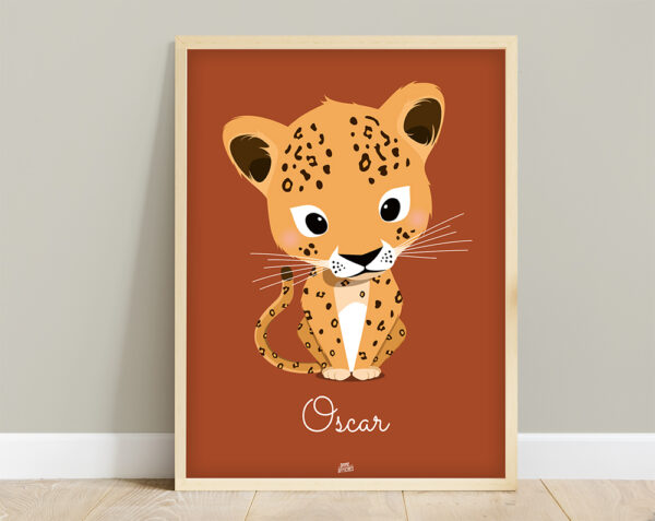 affiche savane bébé léopard rouge