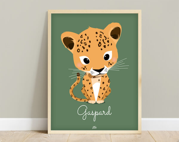 affiche savane bébé léopard vert