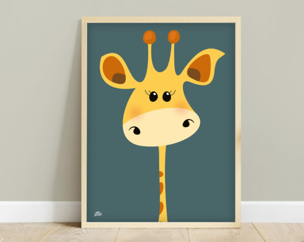 affiche savane bébé girafe bleu