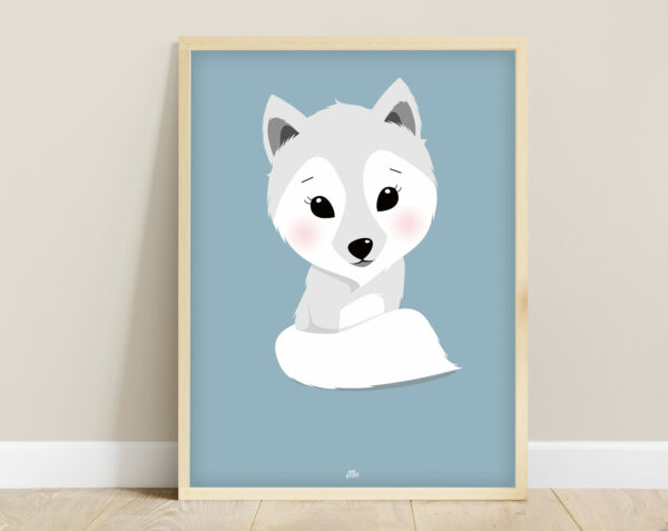 affiche bébé loup blanc bleu