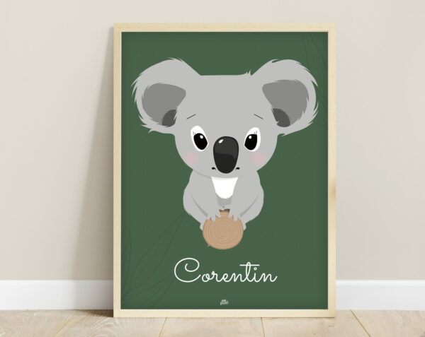 affiche jungle bébé koala vert