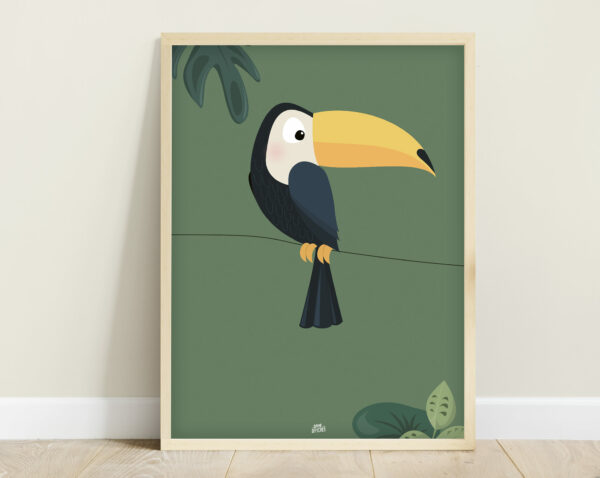 affiche jungle bébé toucan vert