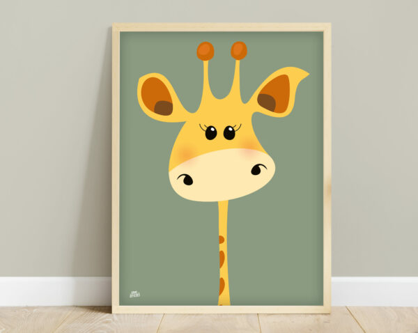 affiche savane bébé girafe verte