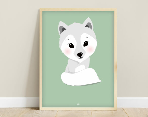 affiche bébé loup blanc vert