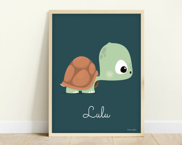 affiche bébé tortue bleu prénom