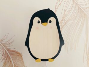 Lampe veilleuse pingouin en bois